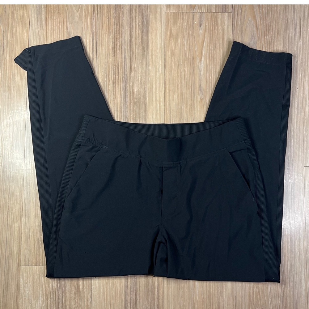 Athleta Womens Tapered Athletic Pants Ribbed Side Stripe Black Size 8